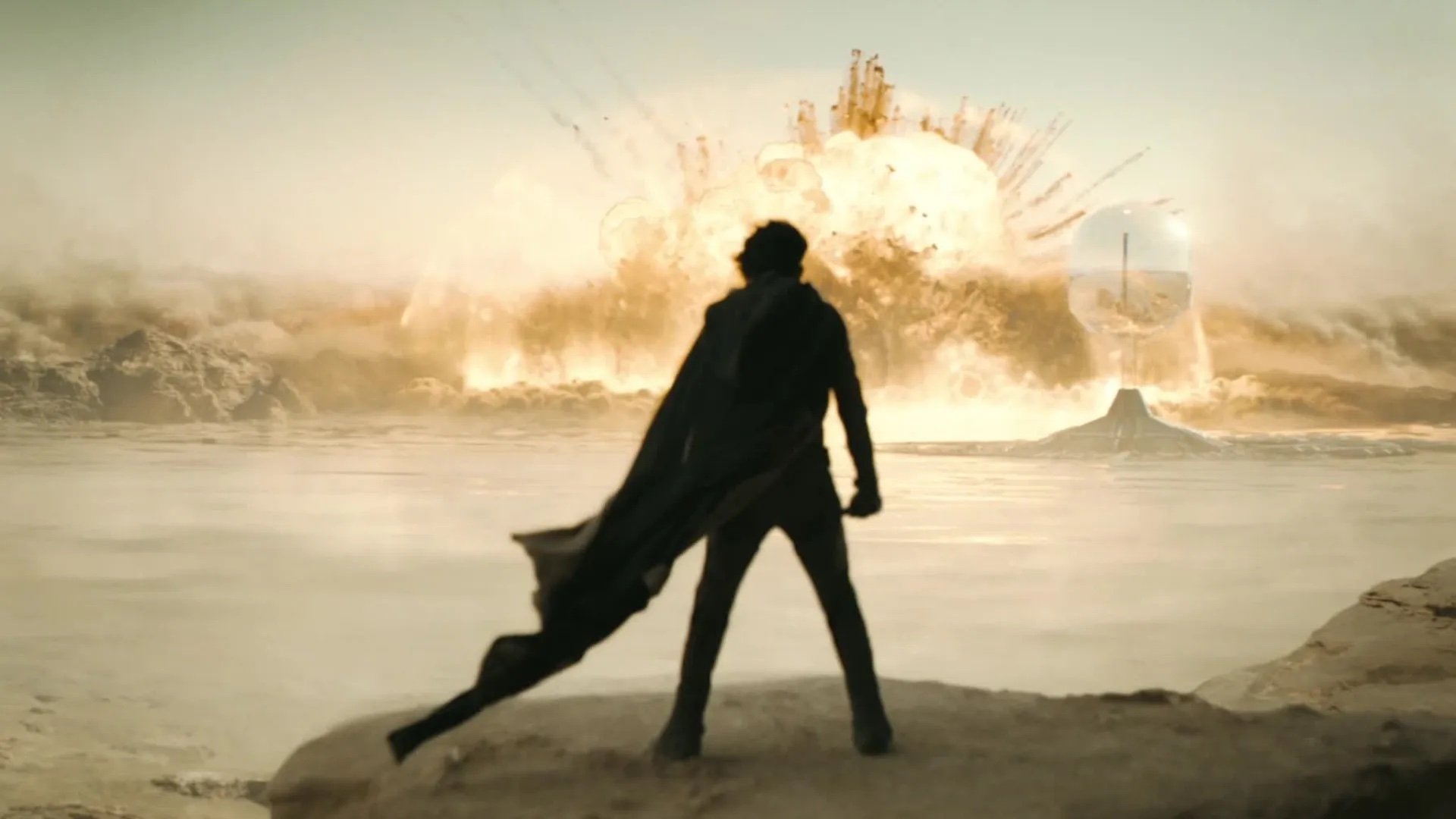 Paul (Timothée Chalamet) watching an explosion in 'Dune: Part Two'