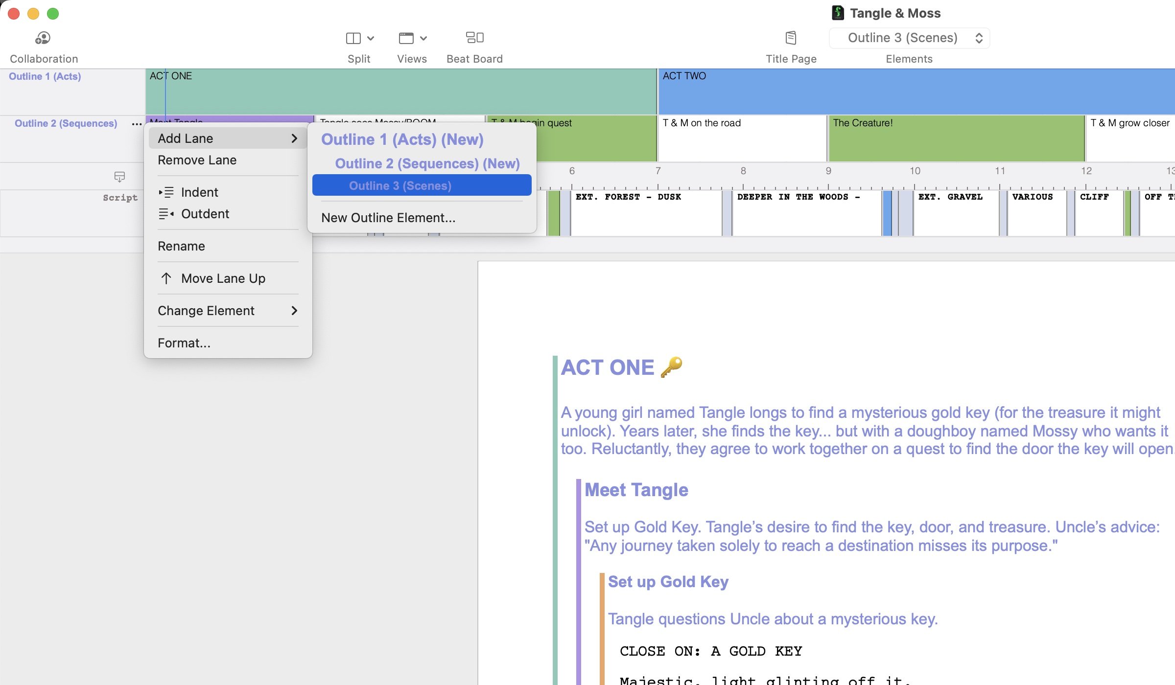 Outline editor in Final Draft 13, Map Out Your Story With Personalized Outlining in Final Draft 13