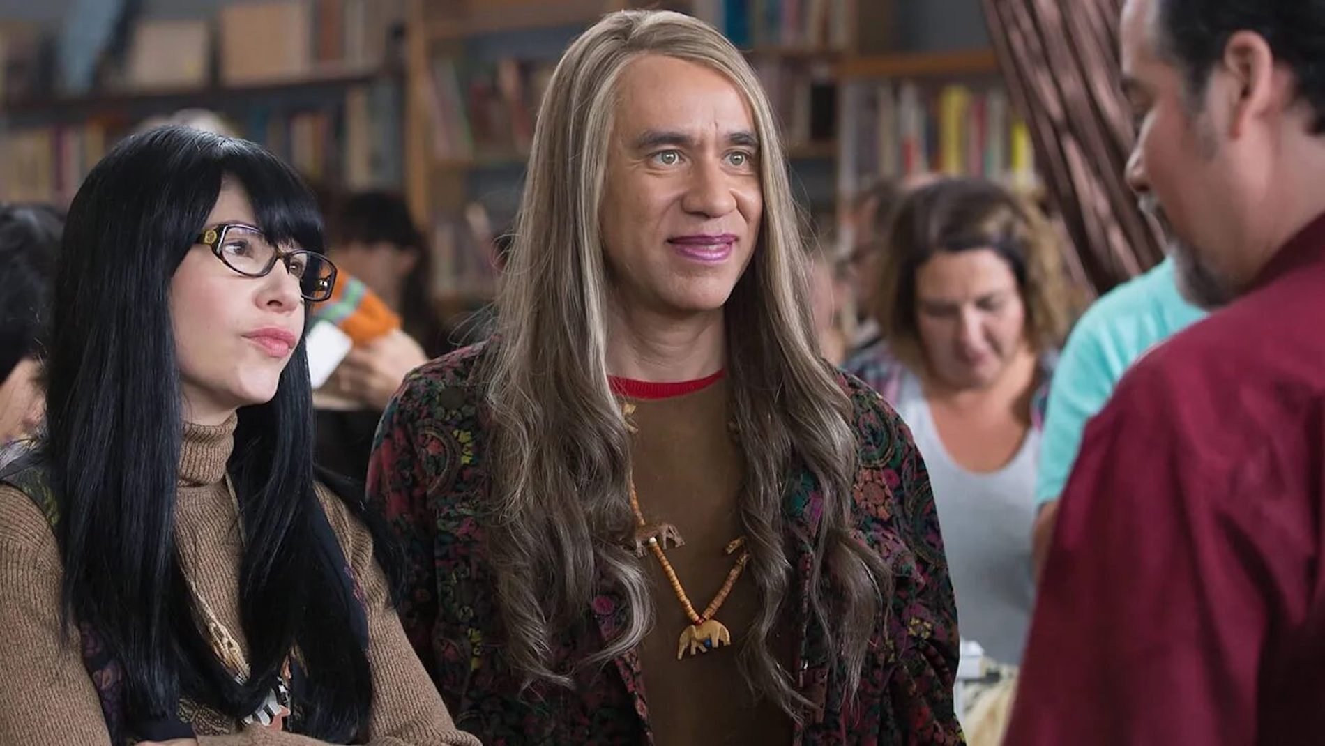 Two women in sweaters looking at a man in a red shirt in 'Portlandia,' How to Write a Skit: 10 Tips From the Skit Masters