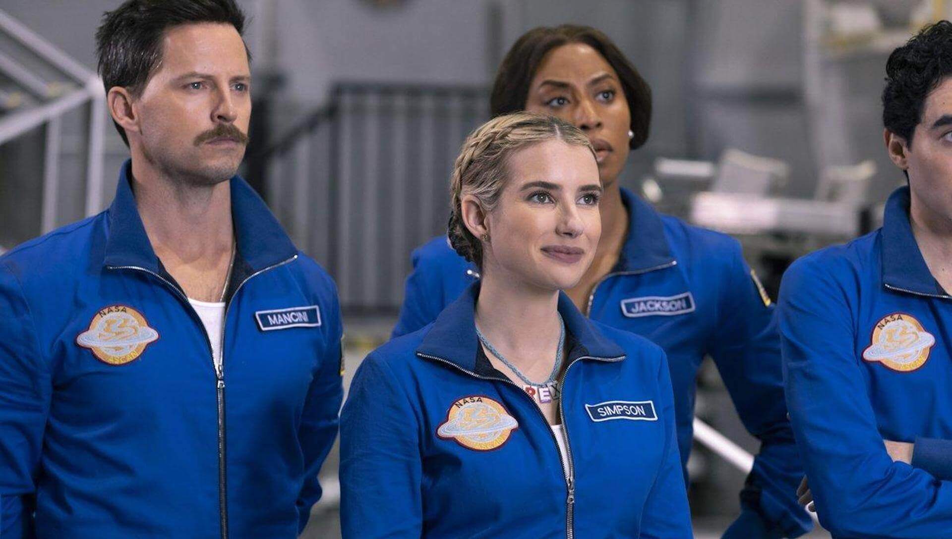 Rex (Emma Roberts) and a group of candidates in a NASA program in 'Space Cadet' 