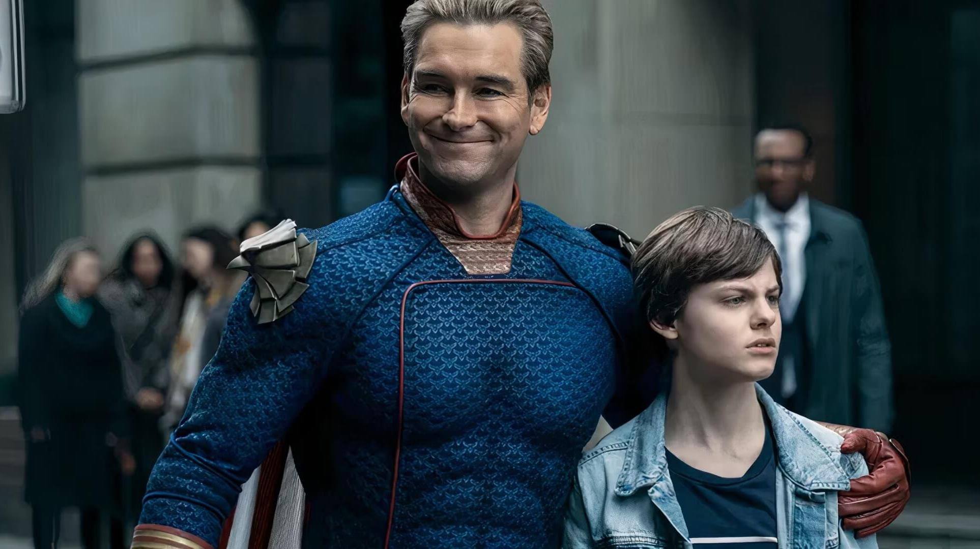 Homelander (Antony Starr) and Ryan (Cameron Crovetti) on the set of a fake movie in 'The Boys,' Character Breakdown: Will Homelander Get a Redemption Arc in 'The Boys'?