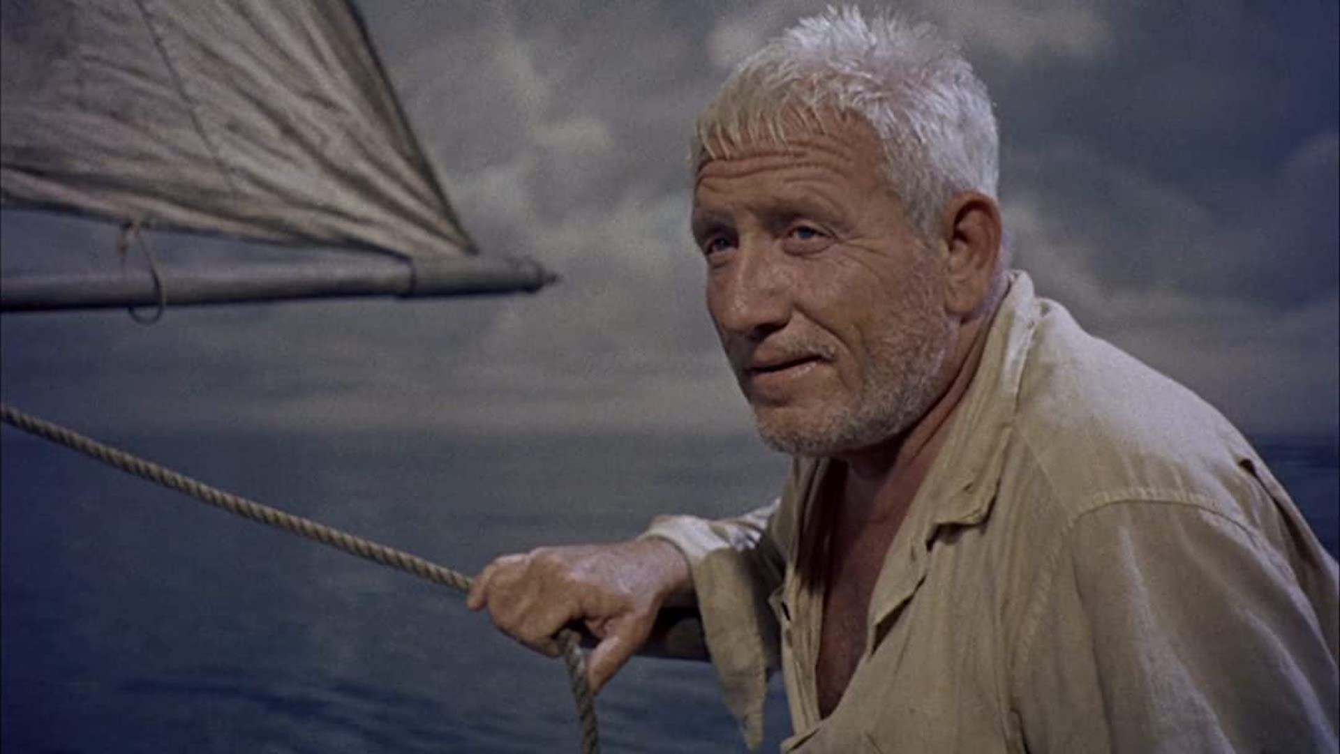 The Old Man (Spencer Tracy) on a boat in 'The Old Man and the Sea' (1958)