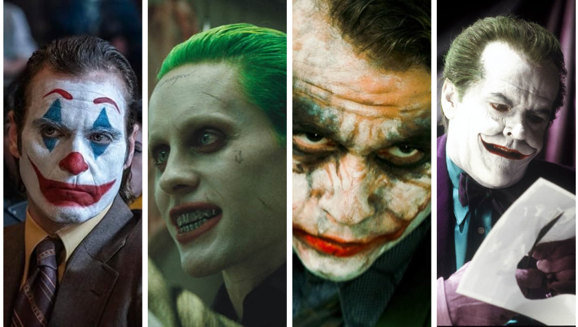 Joaquin Phoenix, Jared Leto, Heath Ledger, Jack Nicholson as The Joker